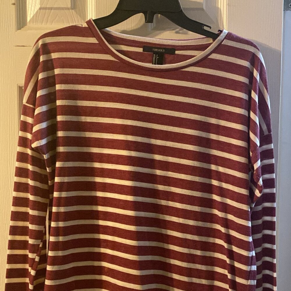 Striped F21 Small long sleeve high-low shirt